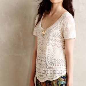 Anthropologie Meadow Rue Lace Short Sleeve Top